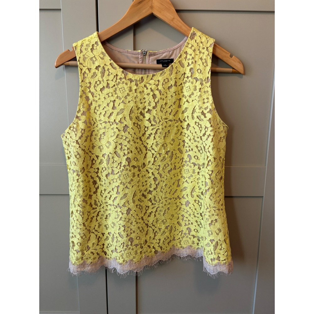 Ann Taylor Yellow Floral Lace Twee Fairycore Coquette sleeveless Blouse  6
